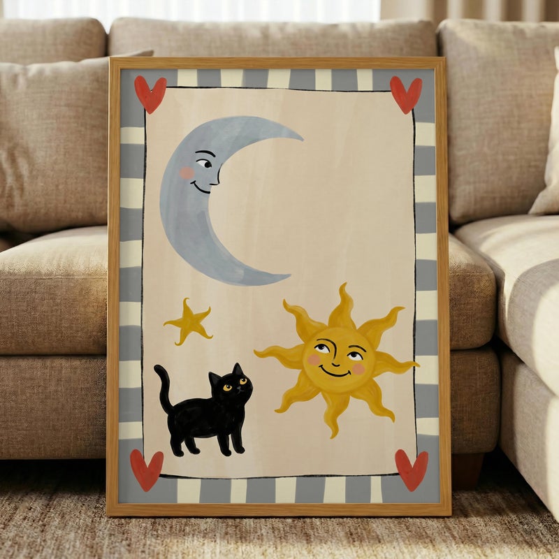 TNESSENTIAL Sun And Moon Cat Print – Whimsical Nursery Wall Art, Celestial Black Cat Poster, Cute Kids Room Decor, Baby Shower Gift, Playful Cat Art - Image 5