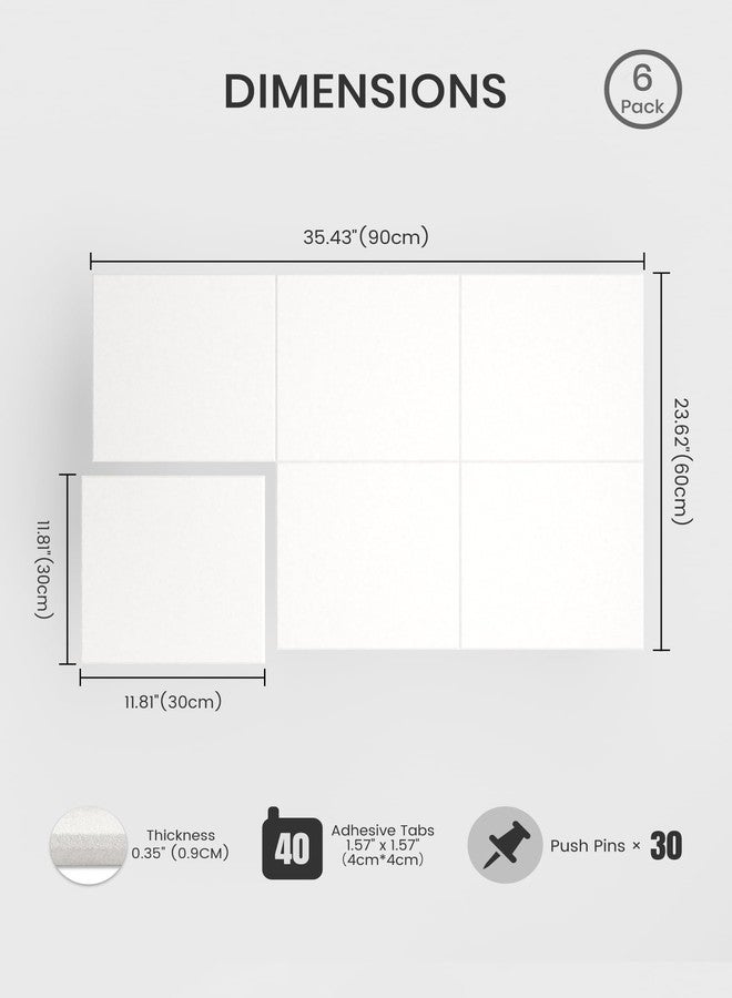 Bumusty Large Cork Board 36"x24" Alternative - 6 Pack Felt Wall Tiles with 40 Safe Removable Adhesive Tabs, 30 Pushpins, Cork Boards for Walls Pin Board Notice Board Office Decor-Milky White - Image 2