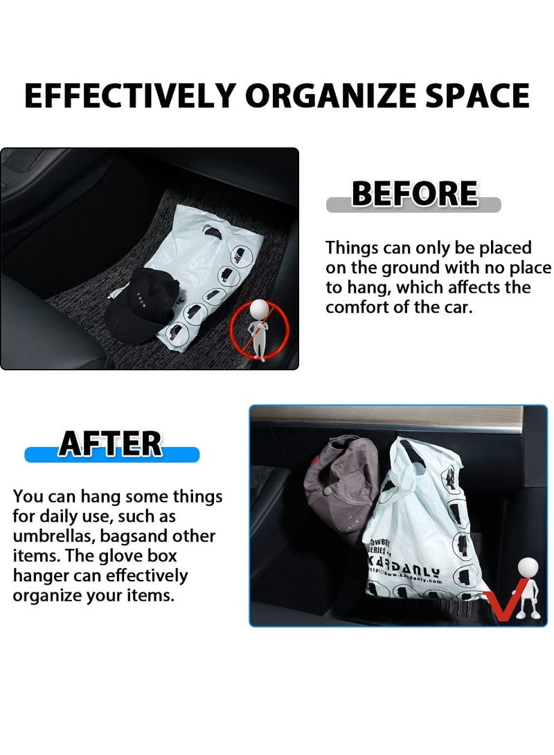 KASTWAVE Fit for Glove Box Hooks 2020-2022 Tesla Model Y & 2017-2022 Model 3 Accessories Glove Box Organizer Bag Holder, Storage Hanger Clip, Black, 2pcs - Image 4