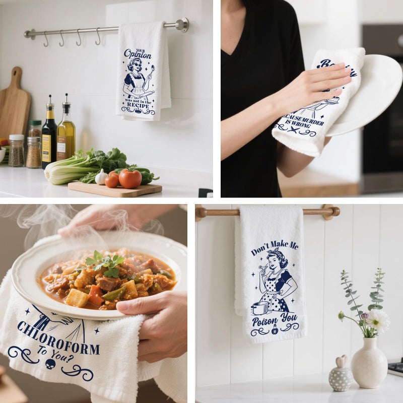 CUTHOLLOW Housewife Baking Decorative Kitchen Towels Set of 4, 15.74"x23.62" Soft & Absorbent Microfiber Dish Towel for Tea Coffee Bar Home, Best Gift for Housewarming Christmas Thanksgiving Birthday - Image 4