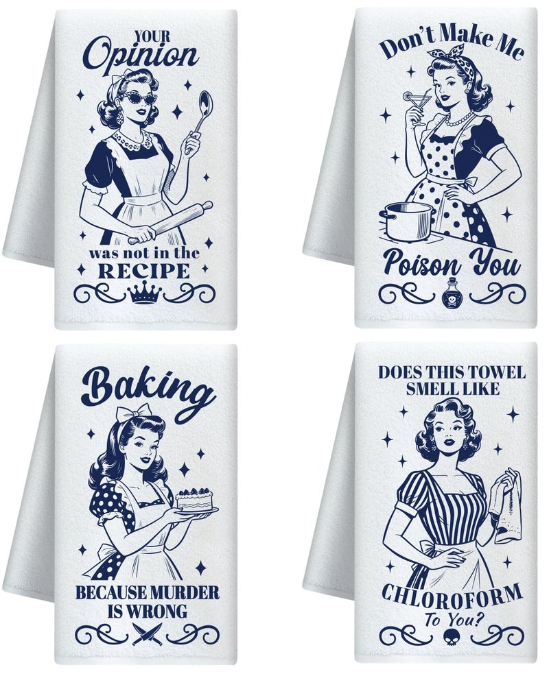 CUTHOLLOW Housewife Baking Decorative Kitchen Towels Set of 4, 15.74"x23.62" Soft & Absorbent Microfiber Dish Towel for Tea Coffee Bar Home, Best Gift for Housewarming Christmas Thanksgiving Birthday - Image 1