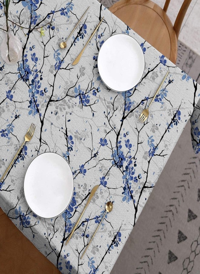 Umpoo Blue Floral Rectangle Tablecloth Rustic Country Grey Flower Branch Printed Linen Tablecloths for Kitchen Dining Table Holiday Parties Indoor Outdoor Decor, 52x70 Inch - Image 2