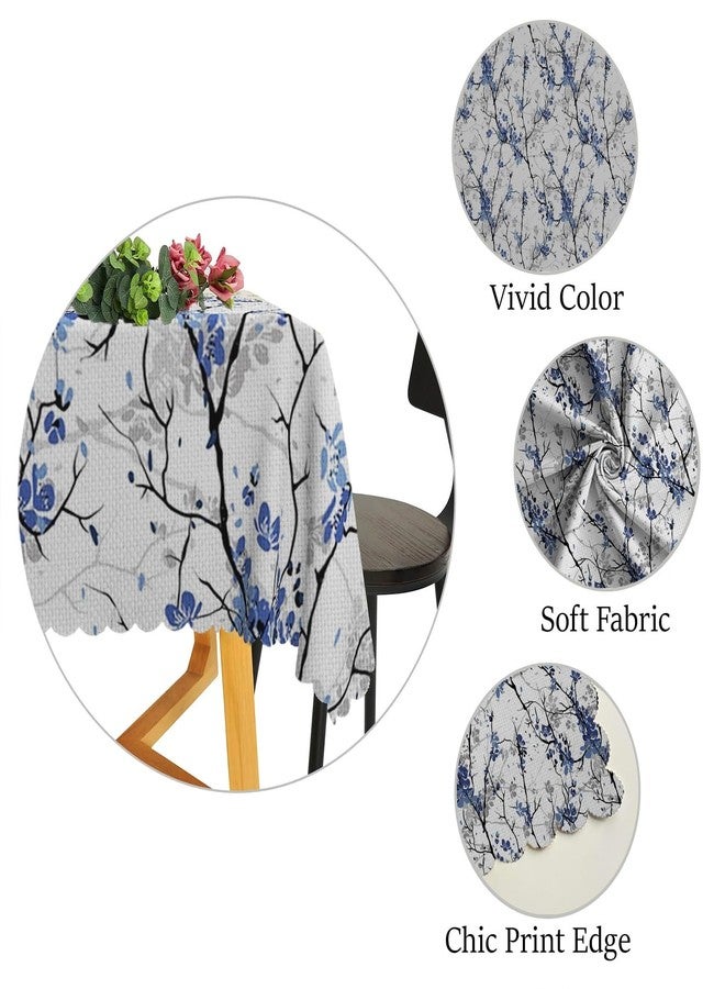 Umpoo Blue Floral Rectangle Tablecloth Rustic Country Grey Flower Branch Printed Linen Tablecloths for Kitchen Dining Table Holiday Parties Indoor Outdoor Decor, 52x70 Inch - Image 5