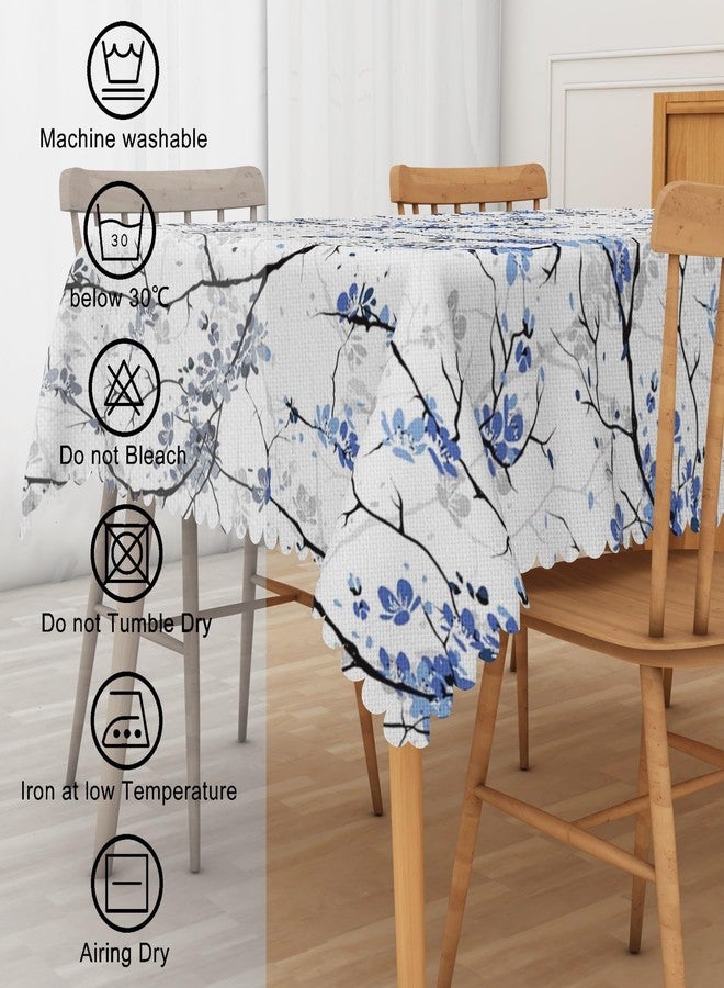 Umpoo Blue Floral Rectangle Tablecloth Rustic Country Grey Flower Branch Printed Linen Tablecloths for Kitchen Dining Table Holiday Parties Indoor Outdoor Decor, 52x70 Inch - Image 3