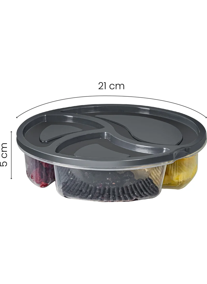 Vienev 6-Piece 3-Compartment Round Storage Container 1.2 Liter Anthracite