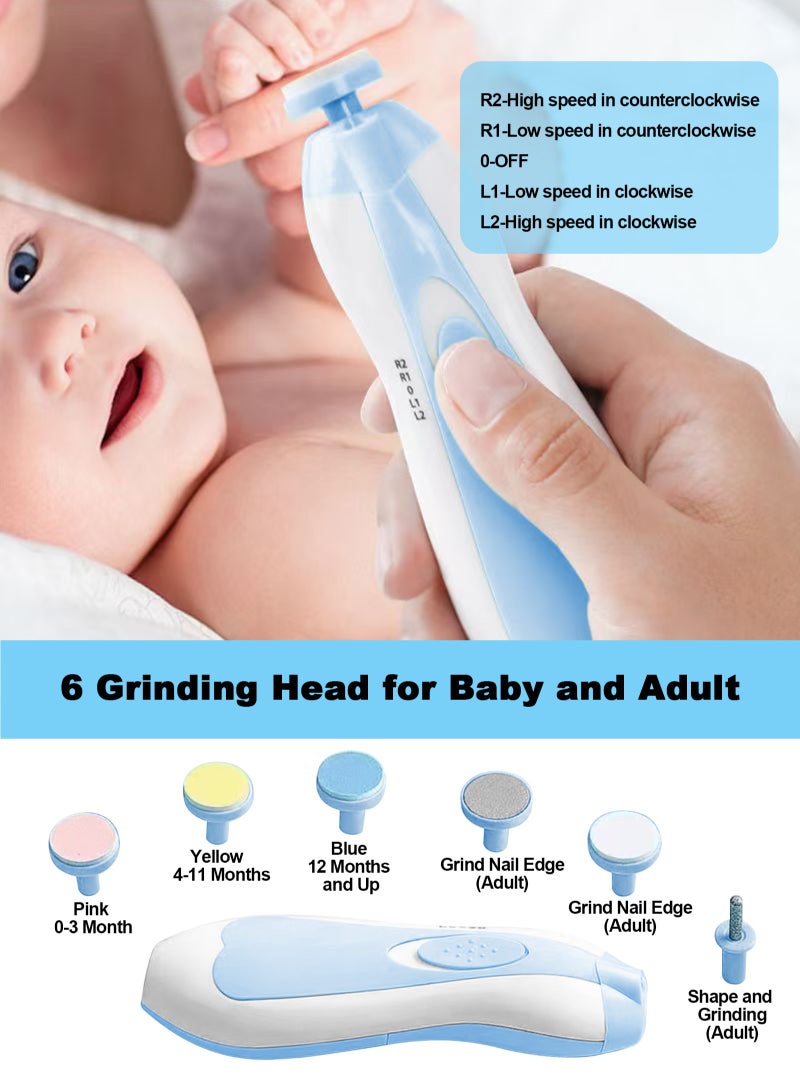 أوربازار مجموعة العناية بالطفل حديث الولادة، مجموعة 20 في 1 لقص أظافر الطفل الكهربائية، مجموعة العناية الصحية لحديثي الولادة والرضع والأطفال الصغار والأولاد والبنات من عمر 0 ​​إلى 3 سنوات (أزرق) - Image 4