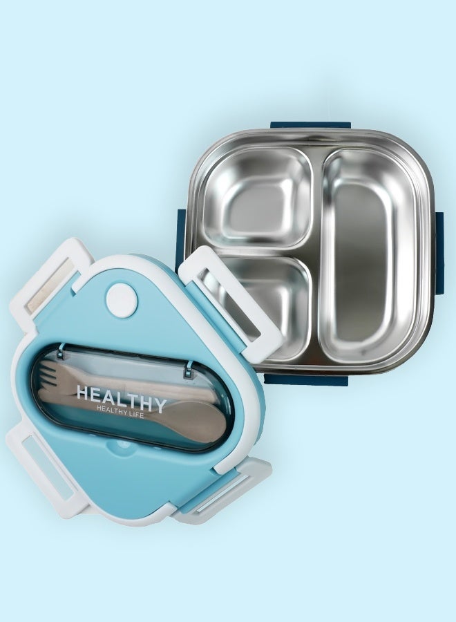 LITTLE SURPRISE BOX Little Surprise Box,Blue & White Rounded Square Stainless Steel Kids Lunch Box - Image 3