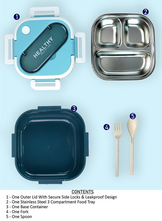 LITTLE SURPRISE BOX Little Surprise Box,Blue & White Rounded Square Stainless Steel Kids Lunch Box - Image 5