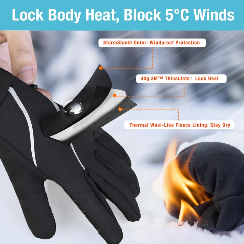 Origem Kids Gloves Winter with 3M Thinsulate Insulation, Waterproof Windproof Thermal Touchscreen Anti-Slip Cycling Gloves for Running Skiing Snow Sports, Boys Girls Aged 4-12 Years - Image 2