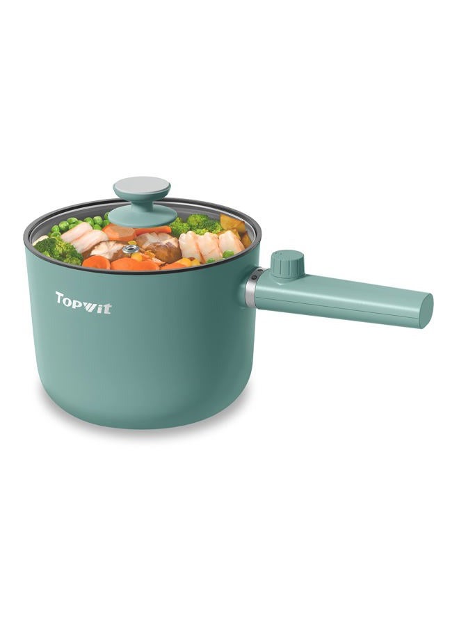 Topwit Hot Pot Electric, 1.5L Ramen Cooker, Portable Non-Stick Frying Pan for Pasta, Steak, BPA Free, Dual Power Control, Over-Heating & Boil Dry Protection, Green - Image 1