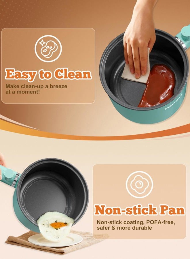 Topwit Hot Pot Electric, 1.5L Ramen Cooker, Portable Non-Stick Frying Pan for Pasta, Steak, BPA Free, Dual Power Control, Over-Heating & Boil Dry Protection, Green - Image 4