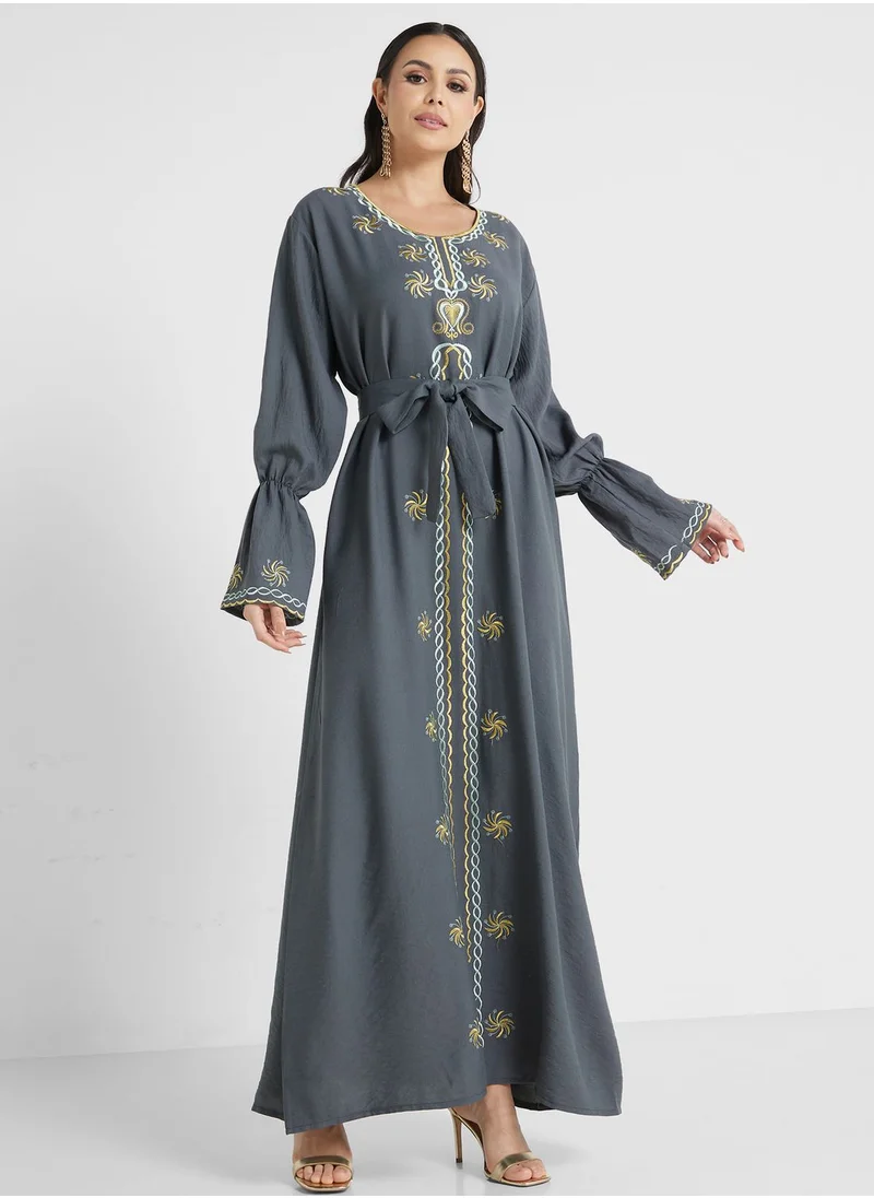 hayas closet Embroidered Belted Jalabiya