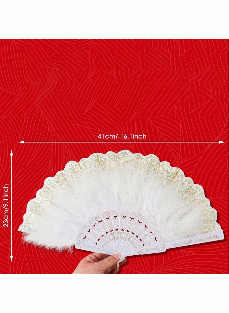 GMORO Feather Hand Fan, 2 Pcs Folding Hand Fan Queen Fan for 20s Women Costume Party Dancing Photoshoot Wedding Decor (White, Black) - Image 3