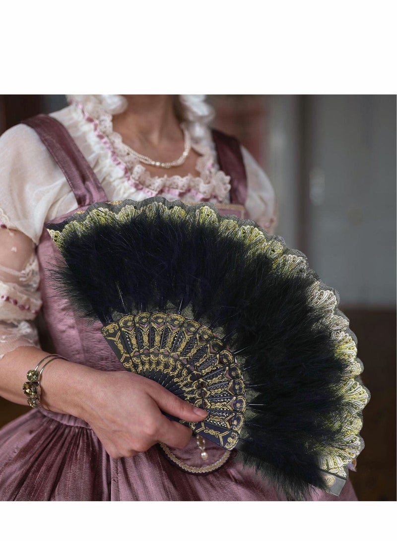 GMORO Feather Hand Fan, 2 Pcs Folding Hand Fan Queen Fan for 20s Women Costume Party Dancing Photoshoot Wedding Decor (White, Black) - Image 5
