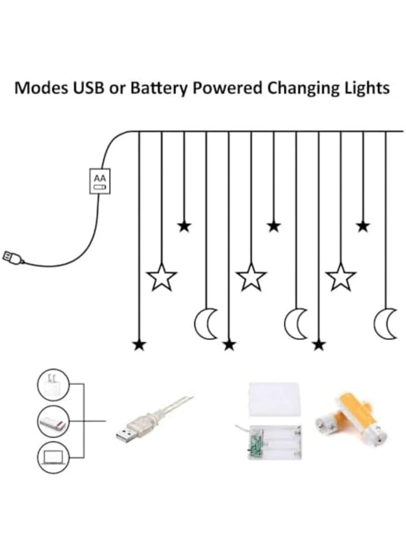 SYOSI Led Curtain String Light, Battery Operated Curtain Lights, Moon Star Led Lights for Bedroom, Dorm Decor Battery Powered Fairy Lights, Indoor Outdoor Decoration Twinkle Lights - Image 5