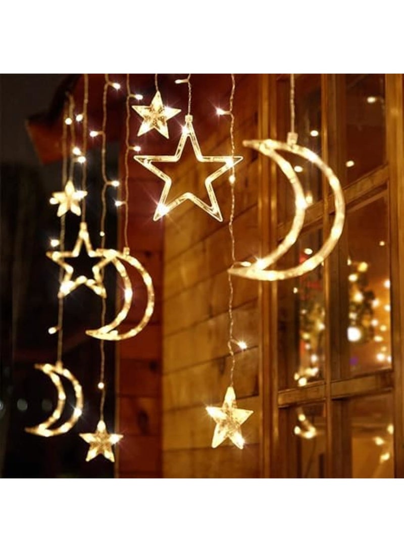 SYOSI Led Curtain String Light, Battery Operated Curtain Lights, Moon Star Led Lights for Bedroom, Dorm Decor Battery Powered Fairy Lights, Indoor Outdoor Decoration Twinkle Lights - Image 1