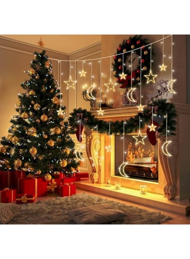 SYOSI Led Curtain String Light, Battery Operated Curtain Lights, Moon Star Led Lights for Bedroom, Dorm Decor Battery Powered Fairy Lights, Indoor Outdoor Decoration Twinkle Lights - Image 2