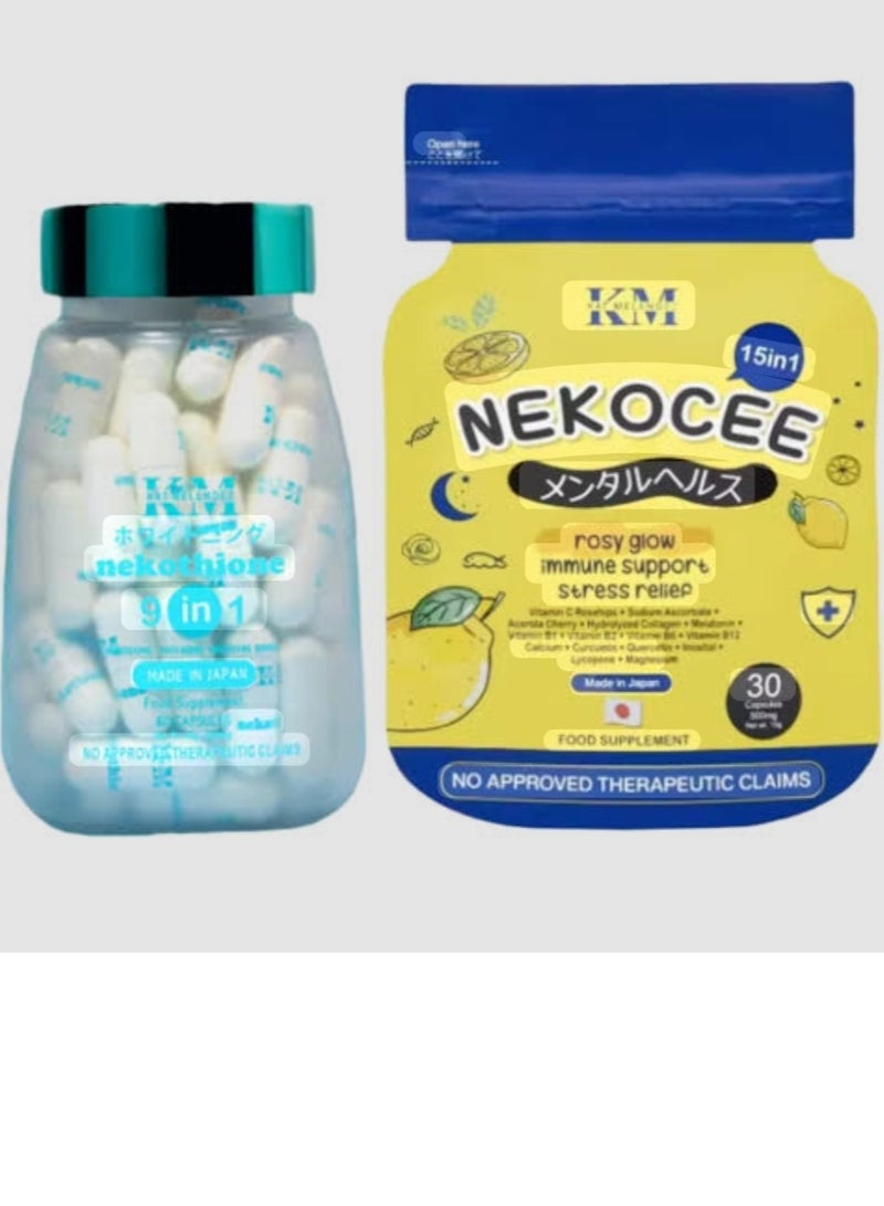 KM Nekothione 9 in 1 Whitening 60 capsules & Nekocee 15 in1 Rosy Glow 30 Capsules - Image 2