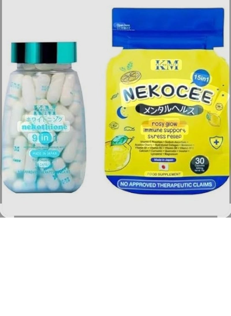 KM Nekothione 9 in 1 Whitening 60 capsules & Nekocee 15 in1 Rosy Glow 30 Capsules - Image 1