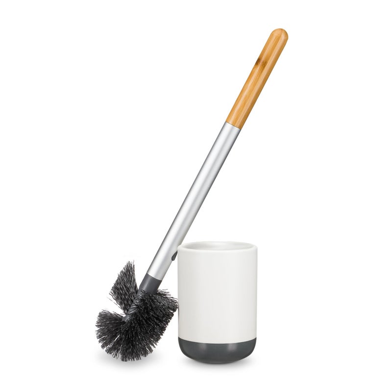 Full Circle Scrub Queen Bathroom Toilet Brush with Ceramic Holder and Diatomaceous Earth Disk for Mold  Mildew Prevention More Hygenic Toilet Cleaning Scrubber Replaceable Head White