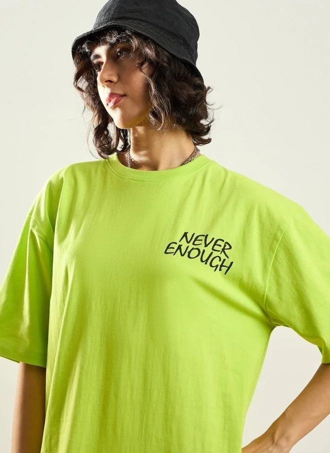 SASSAFRAS Green Typographic Printed T-Shirt Dress for Women