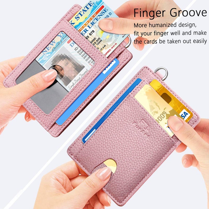 FurArt محفظة فير آرت النحيفة البسيطة، محافظ جيب أمامية، حجب RFID، حامل بطاقات ائتمان للرجال - وردي - Image 3