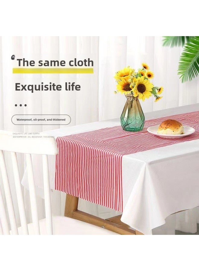 Disposable Tablecloth Thickened Commercial Restaurant Restaurant Household Rectangular Striped Dining Table Printed Tablecloth Waterproof And Oil-proof-Color:-green Stripes-Specifications: 2.0 M X2.0 M - Image 2