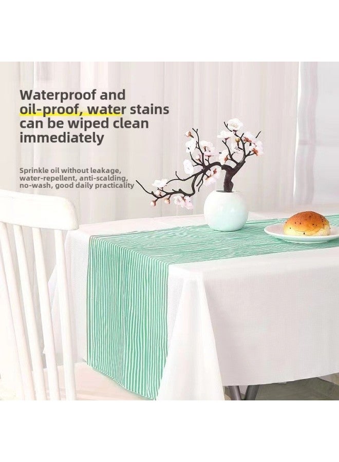 Disposable Tablecloth Thickened Commercial Restaurant Restaurant Household Rectangular Striped Dining Table Printed Tablecloth Waterproof And Oil-proof-Color:-green Stripes-Specifications: 2.0 M X2.0 M - Image 1