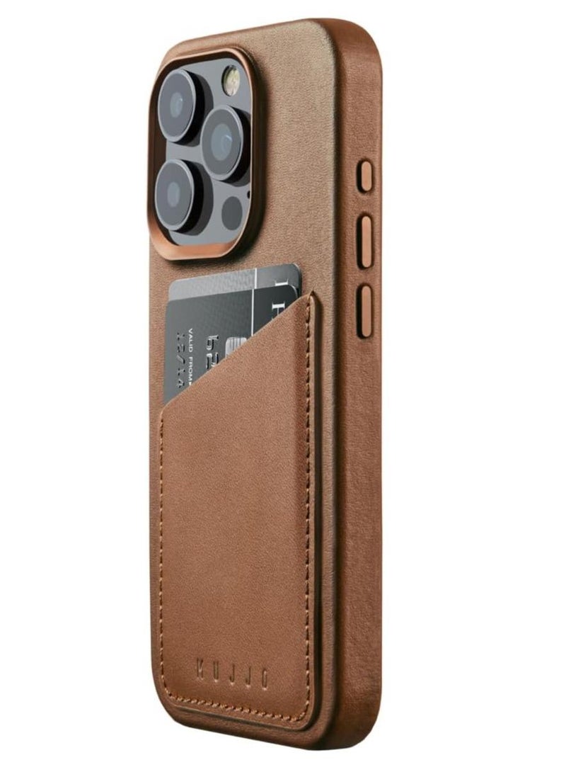 موجو جراب محفظة مجو جلدية لهاتف آيفون  برو - جراب جلد أوروبي فاخر بجيوب بطاقات، حماية معززة للهاتف وعدسة الكاميرا، متوافق مع ماج سيف بلون بني - Image 1