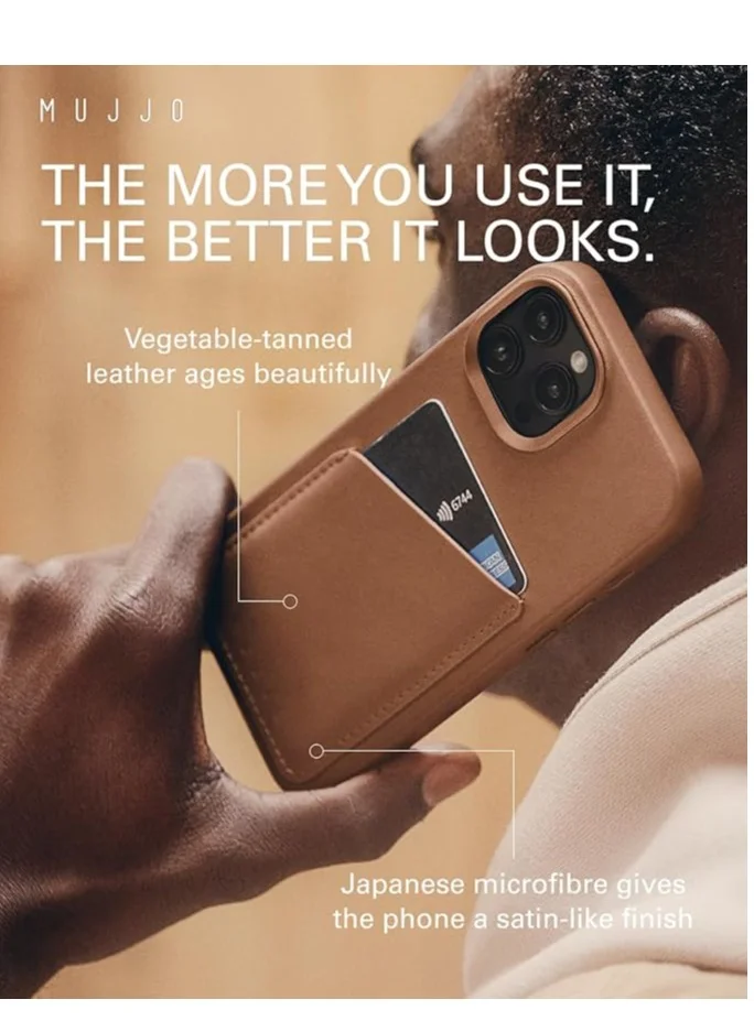 Mujjo Mujjo Leather Wallet Case for iPhone 16 Pro - Premium European Leather Case with Card Pocket, Enhanced Phone & Camera Lens Protection, MagSafe Compatible Tan Color