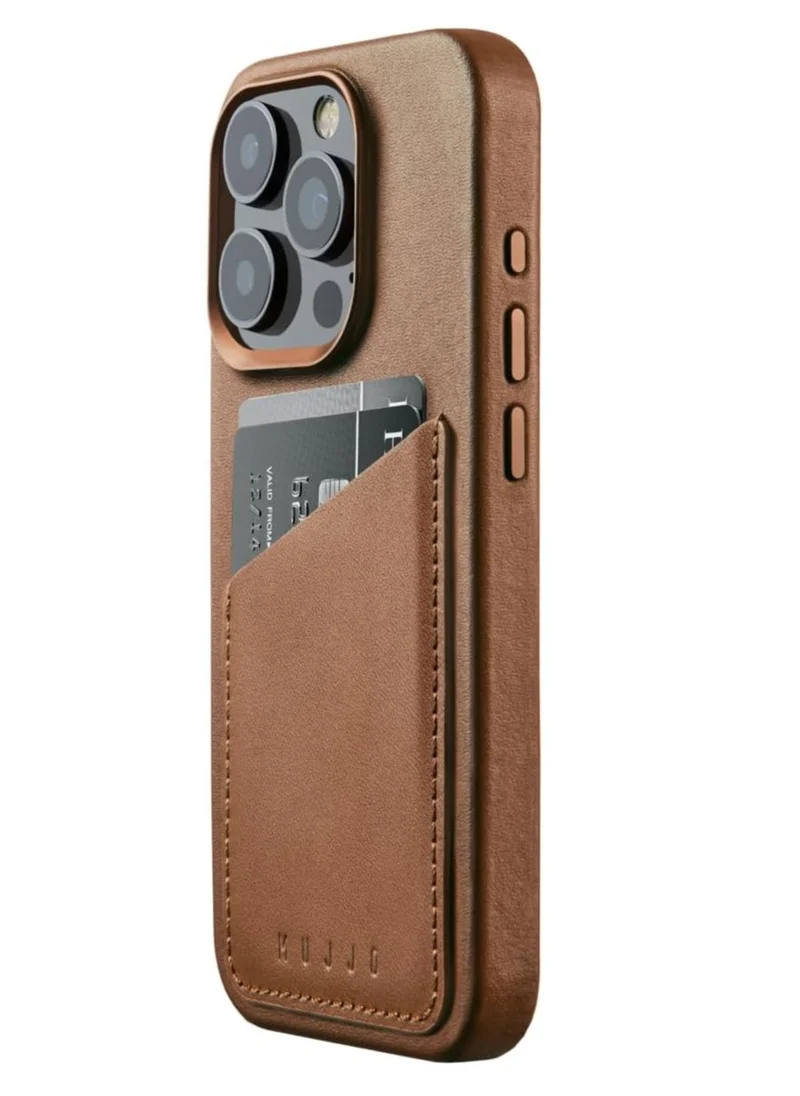 Mujjo Mujjo Leather Wallet Case for iPhone 16 Pro - Premium European Leather Case with Card Pocket, Enhanced Phone & Camera Lens Protection, MagSafe Compatible Tan Color
