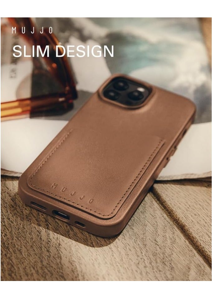 موجو جراب محفظة مجو جلدية لهاتف آيفون  برو - جراب جلد أوروبي فاخر بجيوب بطاقات، حماية معززة للهاتف وعدسة الكاميرا، متوافق مع ماج سيف بلون بني - Image 3