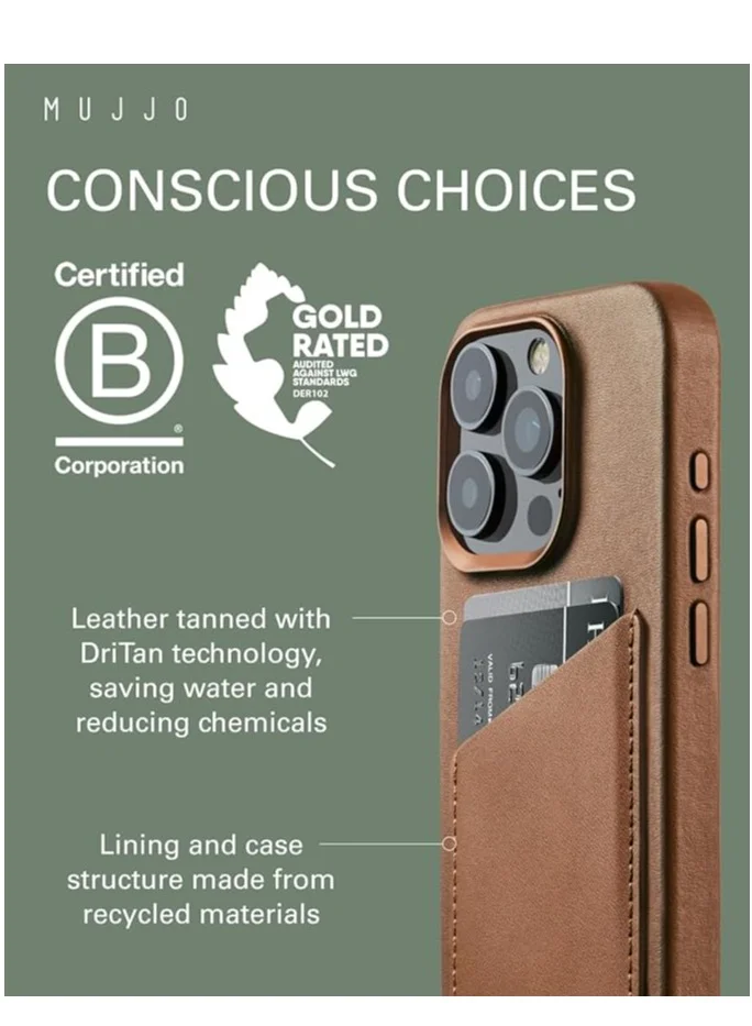 Mujjo Mujjo Leather Wallet Case for iPhone 16 Pro - Premium European Leather Case with Card Pocket, Enhanced Phone & Camera Lens Protection, MagSafe Compatible Tan Color