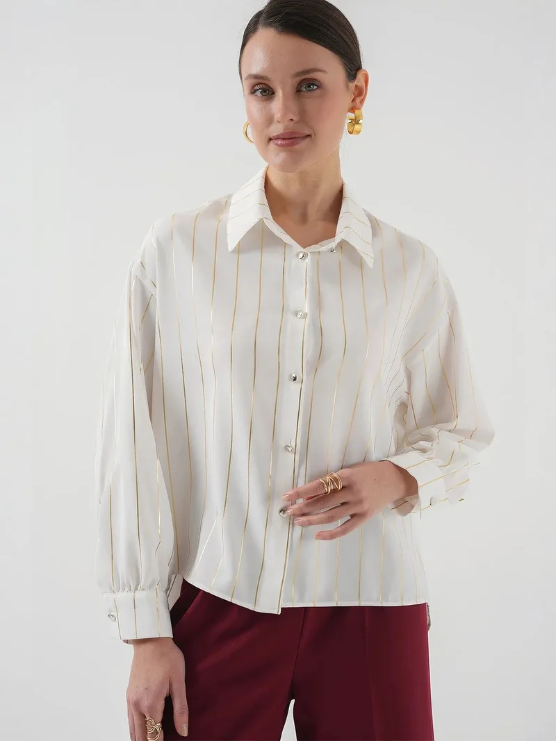 BDART Loose Fit Striped Poplin Shirt with Button Closure