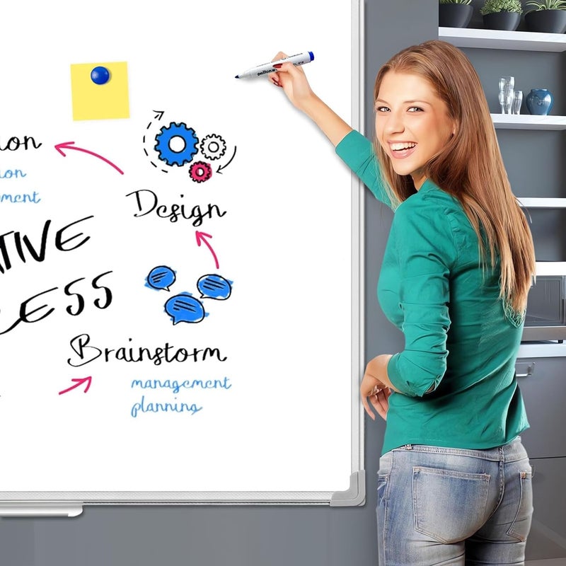 SKY-TOUCH Magnetic Whiteboard 90X120Cm, Wall Mounted White Board With Pen Tray, Mountable Dry Erase Wipe Whiteboards For Home Office School Notice Board - Image 2