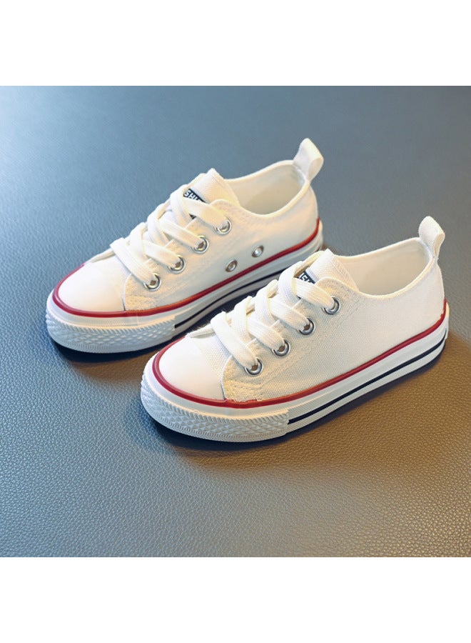 Children's Canvas Shoes Spring And Autumn Korean Style Low-top Lace-up Board Shoes Boys And Girls Baby White Shoes Casual Cloth Shoes