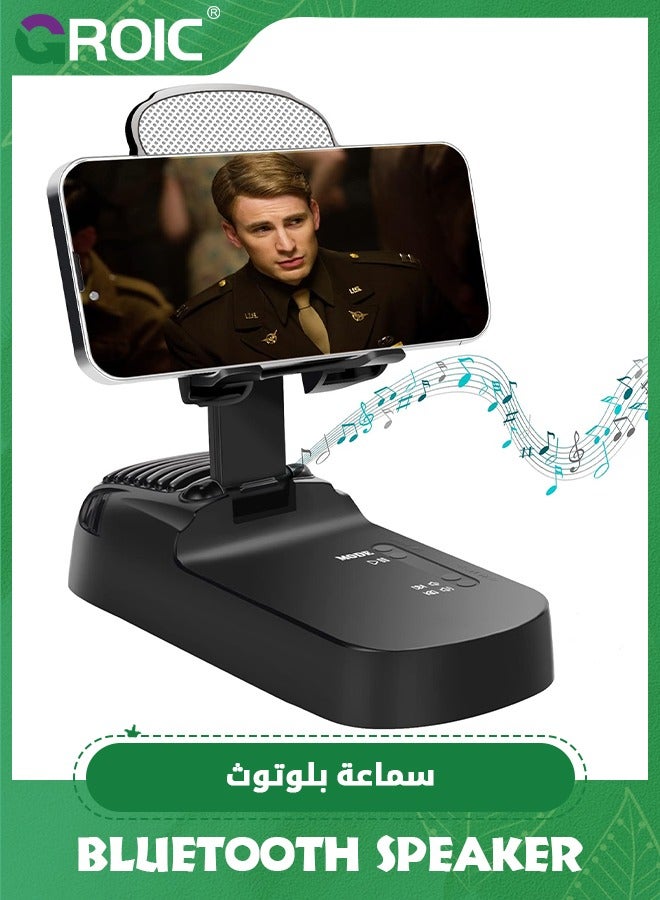 GROIC Black Cell Phone Stand with Bluetooth Speaker, HD Surround Sound Wireless Bluetooth Speaker Adjustable Phone Holder, Cool Gadgets Stocking Stuffer Anniversary Ideas for Husband Him from Wife  - Image 1