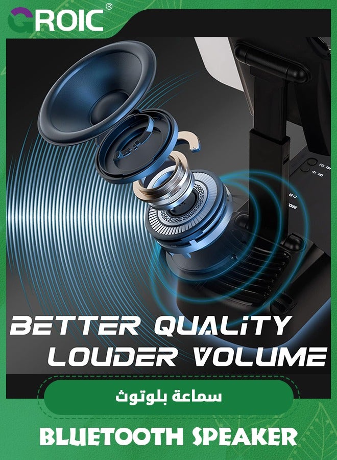 GROIC Black Cell Phone Stand with Bluetooth Speaker, HD Surround Sound Wireless Bluetooth Speaker Adjustable Phone Holder, Cool Gadgets Stocking Stuffer Anniversary Ideas for Husband Him from Wife  - Image 3