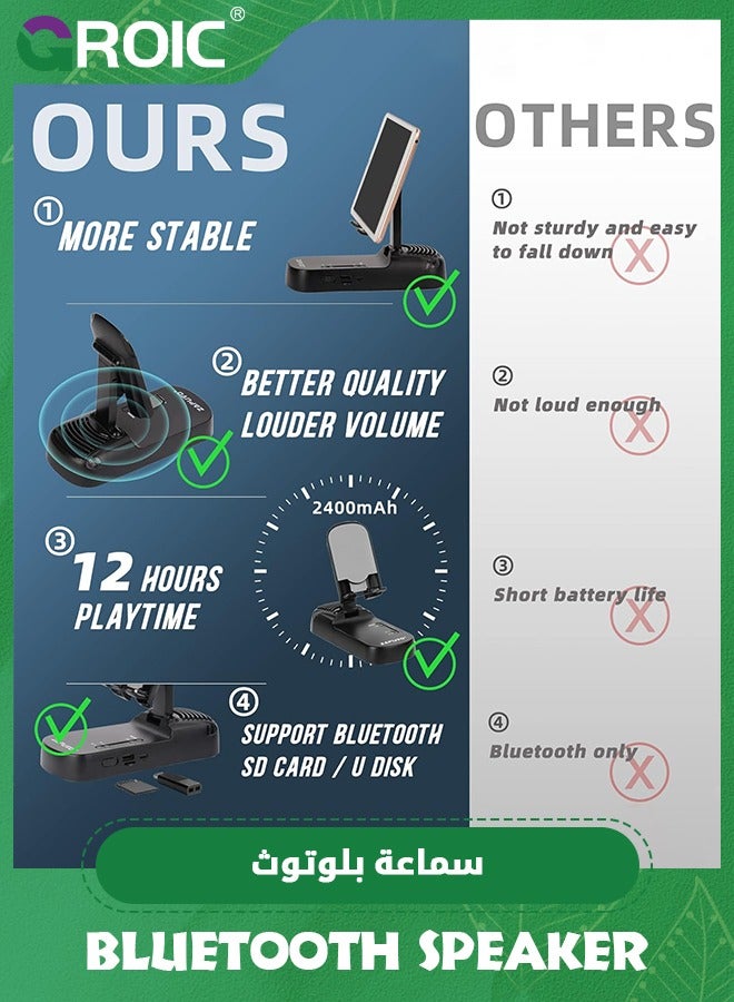 GROIC Black Cell Phone Stand with Bluetooth Speaker, HD Surround Sound Wireless Bluetooth Speaker Adjustable Phone Holder, Cool Gadgets Stocking Stuffer Anniversary Ideas for Husband Him from Wife  - Image 5