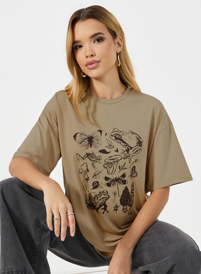 Styli Oversized Graphic Print Round Neck T-shirt - Image 1