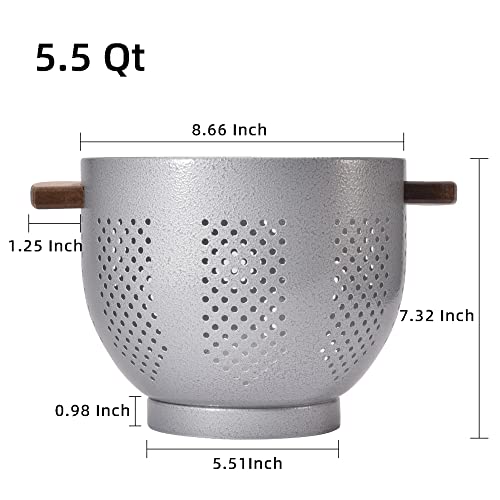 BeFare Metal Colander with Wood Handle and Stable Base, Powder Coated Steel Kitchen Strainer Basket for Draining Pasta, Vegetable and fruit(5.5quart,Greyhammertone) - Image 2