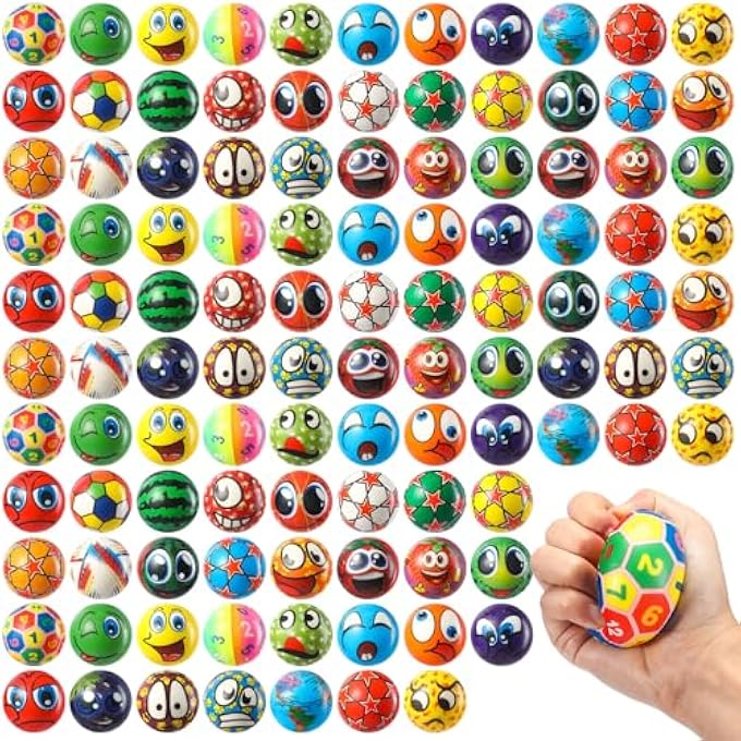Yunsailing 108 Pcs Mini Stress Balls 2.4 Inch Sensory Fidget Balls Treasure Box Prizes Soft Assorted Stress Toys for Stress Relief Hand Wrist Finger Exercise Adults and Teens Party Favor Classroom (Vibrant) - Image 1