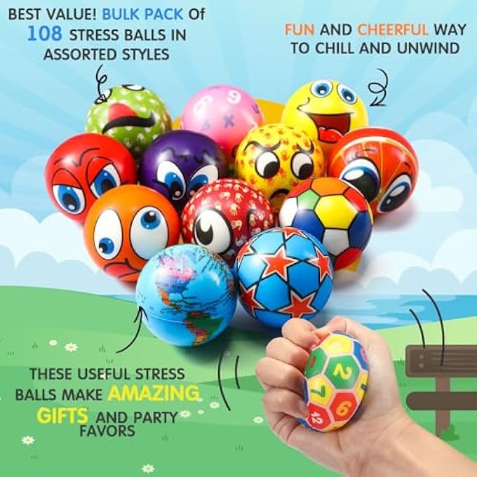Yunsailing 108 Pcs Mini Stress Balls 2.4 Inch Sensory Fidget Balls Treasure Box Prizes Soft Assorted Stress Toys for Stress Relief Hand Wrist Finger Exercise Adults and Teens Party Favor Classroom (Vibrant) - Image 3