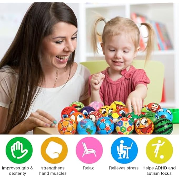 Yunsailing 108 Pcs Mini Stress Balls 2.4 Inch Sensory Fidget Balls Treasure Box Prizes Soft Assorted Stress Toys for Stress Relief Hand Wrist Finger Exercise Adults and Teens Party Favor Classroom (Vibrant) - Image 4