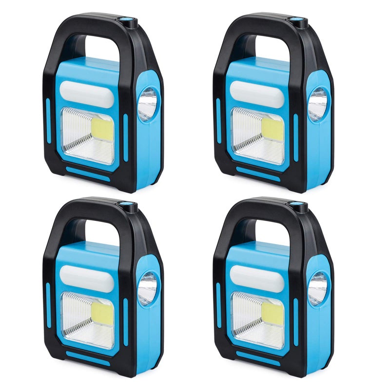 TANSOREN 4 Pack 3 in 1 Solar USB Rechargeable Brightest COB LED Camping Lantern, Charging for Device, Waterproof Emergency Flashlight LED Light - Image 1