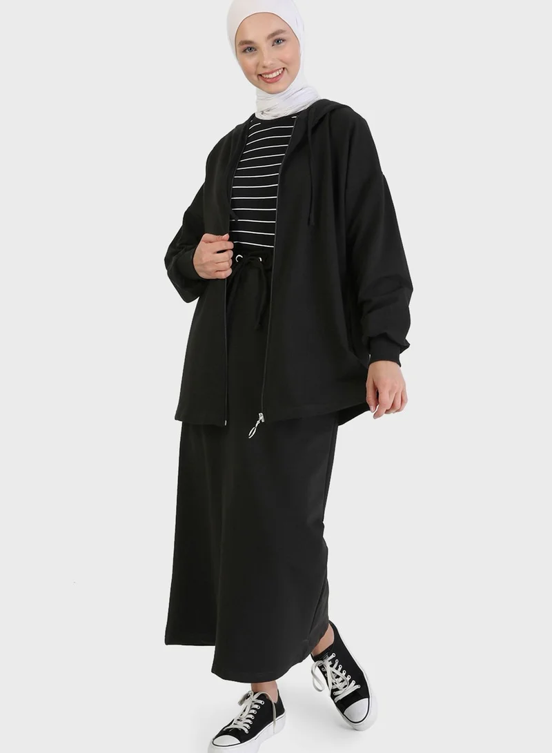 Refka by modanisa Drawstring Jacket & Skirt Set