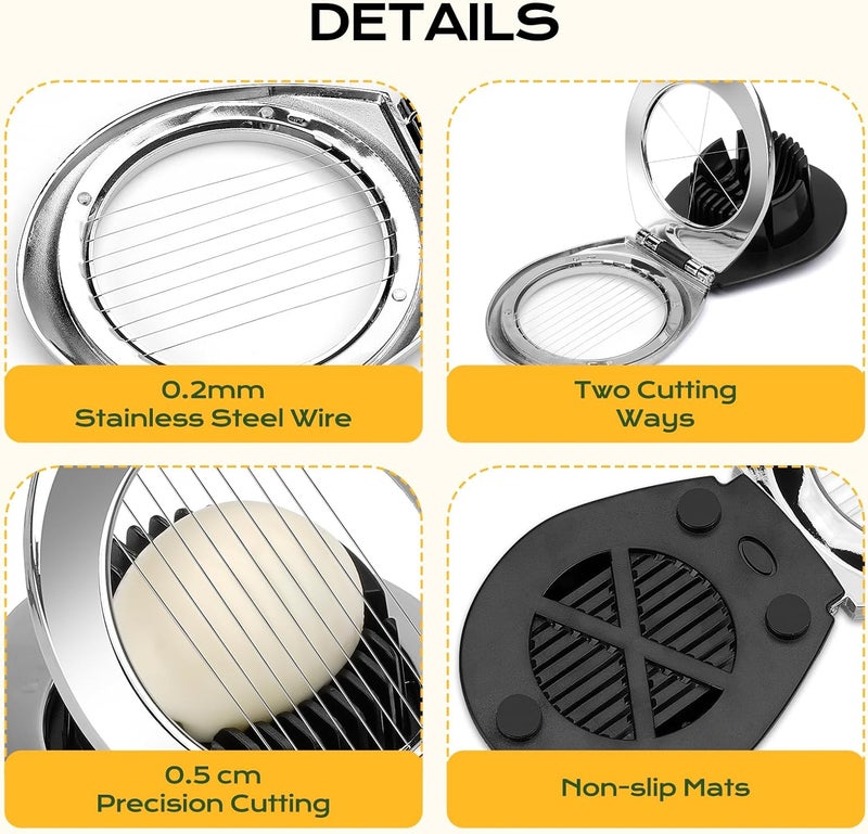 BIBURY Egg Slicer, Egg Slicer for Hard Boiled Eggs, Heavy Duty Egg Cutter for Egg Strawberry Mushroom Soft Fruit, Stainless Steel Wire with 3 Slicing Styles, Easy to Clean - Image 3