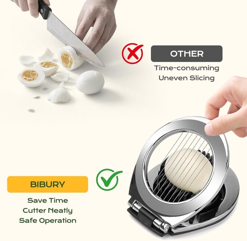 BIBURY Egg Slicer, Egg Slicer for Hard Boiled Eggs, Heavy Duty Egg Cutter for Egg Strawberry Mushroom Soft Fruit, Stainless Steel Wire with 3 Slicing Styles, Easy to Clean - Image 5