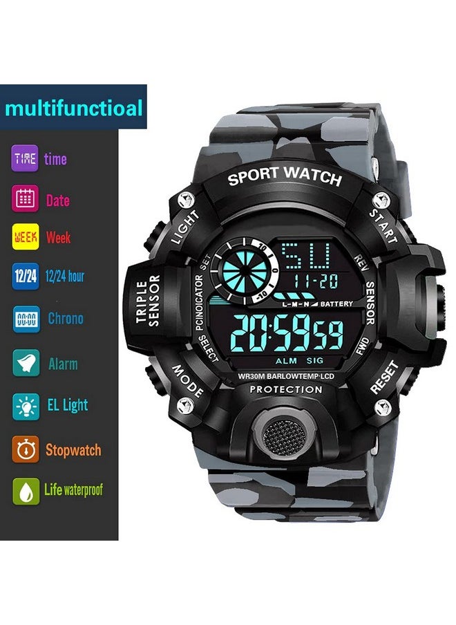 Shocknshop Shocknshop Digital Rubber Sports Multi Functional Black Dial Watch for Mens Boys -315GREY (Grey)  - Image 5