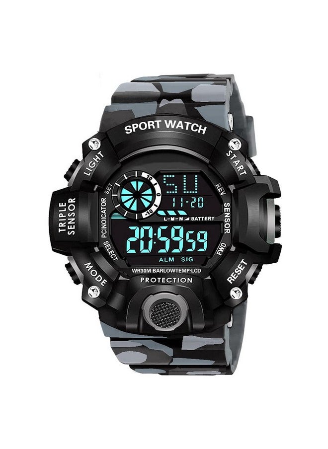 Shocknshop Shocknshop Digital Rubber Sports Multi Functional Black Dial Watch for Mens Boys -315GREY (Grey)  - Image 1
